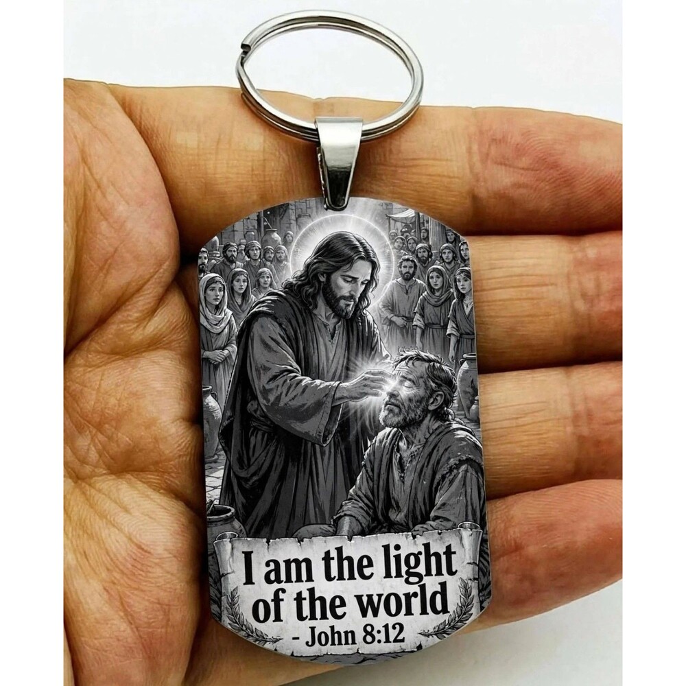 John 8 : 12 God Lord Jesus Christ Stainless Keychain Reminder Faith Bless